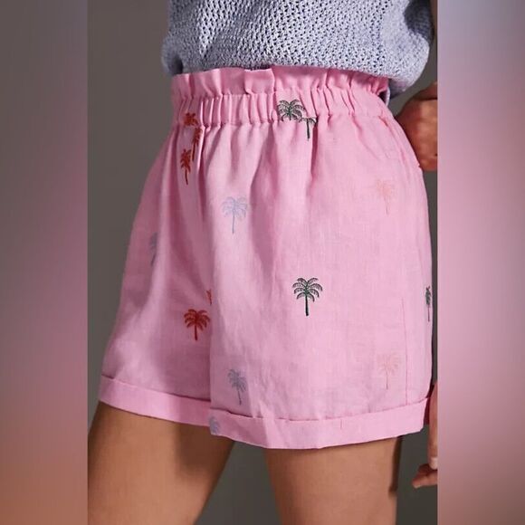 Anthropologie FARM Rio Palm Tree Embroidered Linen Shorts NWT - Picture 4 of 9
